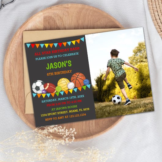 Sports Anniversaire Invitations avec photo