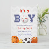 Sports Baby shower invitation C'est un garçon Bleu (Debout devant)