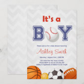 Sports Baby shower invitation C'est un garçon Bleu (Devant / Derrière)
