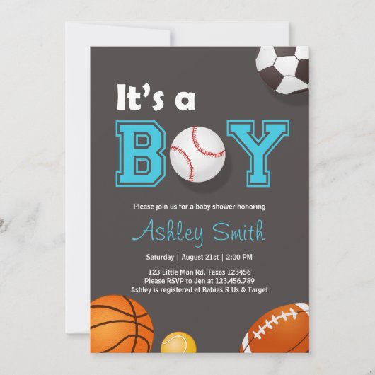 Sports Baby shower invitation C'est un garçon Bleu (Devant)
