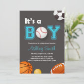 Sports Baby shower invitation C'est un garçon Bleu (Debout devant)