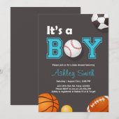 Sports Baby shower invitation C'est un garçon Bleu (Devant / Derrière)