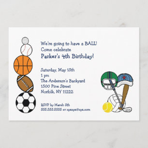 Sports Balls Birthday Party Invite voor kinderen Kaart