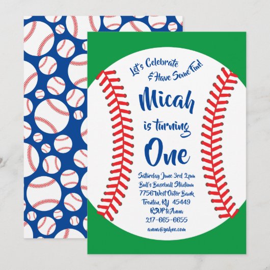 Sports Baseball1st Birthday Cute Invitations (Devant / Derrière)