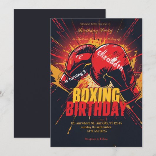 sports boxing birthday invitation (Devant / Derrière)