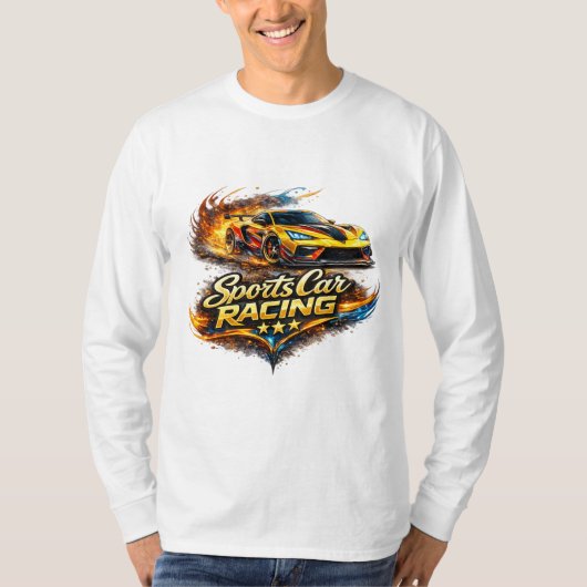 Sports Car Racing Fire Graphic Long Sleeve T-Shirt (Devant)