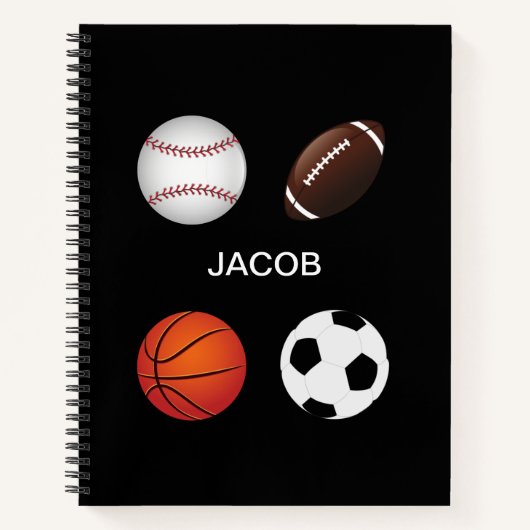 " SPORTS" CARNET SPIRAL AVEC NOM D'ENFANT. (Devant)