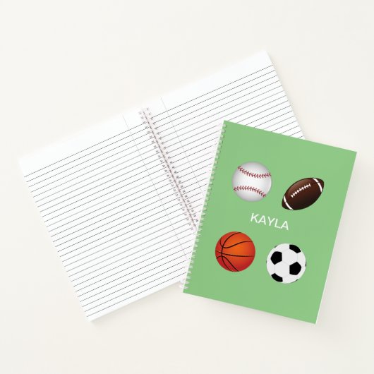 " SPORTS" CARNET SPIRAL AVEC NOM D'ENFANT. (Intérieur)