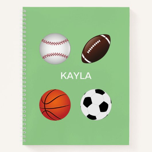 " SPORTS" CARNET SPIRAL AVEC NOM D'ENFANT. (Devant)