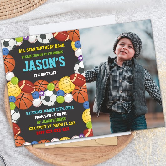 Sports fête Anniversaire Invitations avec photo