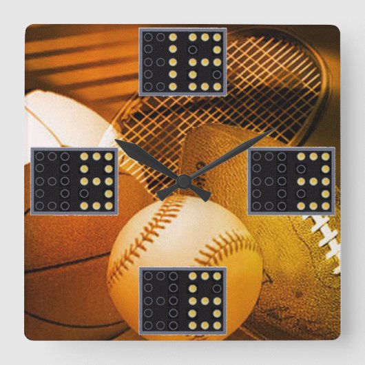 Sports Game Wall Clock Vierkante Klok (Voorkant)