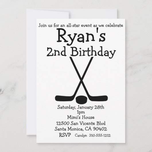 Sports Hockey Anniversaire Ice Hockey Invitations (Devant)