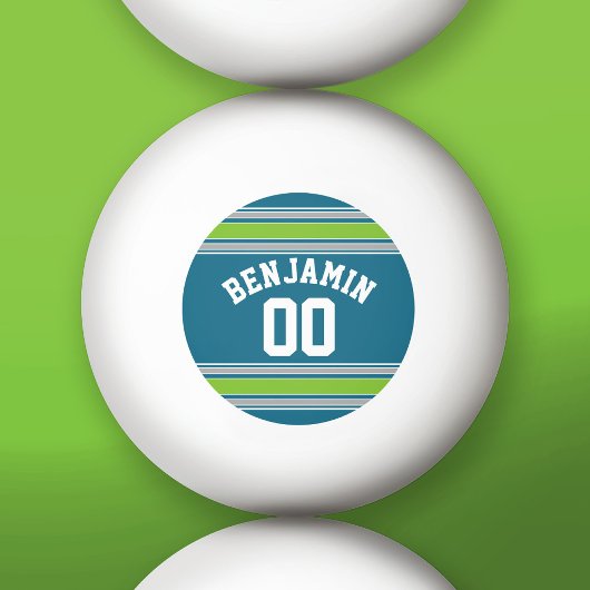 Sports Jersey Blauwgroen en Green Stripes Name Num Pingpongballen