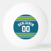 Sports Jersey Blauwgroen en Green Stripes Name Num Pingpongballen (Achterkant)