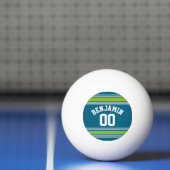 Sports Jersey Blauwgroen en Green Stripes Name Num Pingpongballen (Net)