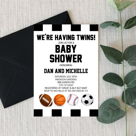 Sports Jumeaux à thème Baby shower Invitation