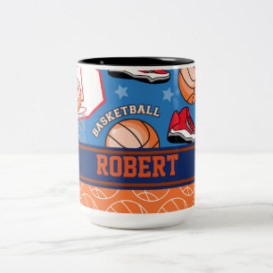 SPORTS Persoonlijke naam Basketball Fan Fun Patter Tweekleurige Koffiemok