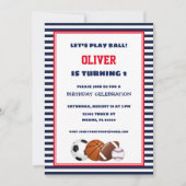 Sports rouges et bleus rayé Invitation d'anniversa (Devant)