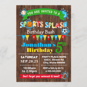 Sports splash verjaardagsfeest zomer water kaart
