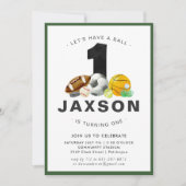 Sports Thème 1er anniversaire Fête Invitation (Devant)