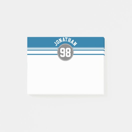 Sportshirt Blauw en Grijs Strepen Naam Nummer Post-it® Notes (Voorkant)