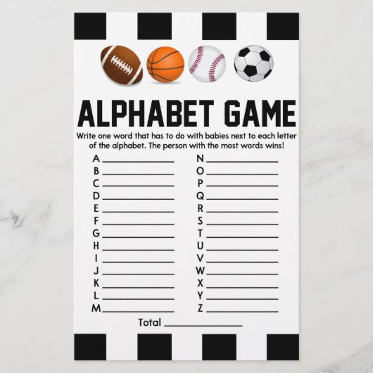 Sportspel met Baby shower met hoogwaardig alfabet Briefpapier (Voorkant)