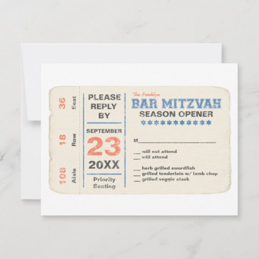 Sportsterbalk Mitzvah RSVP Reply Card Blue (Voorkant)