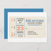 Sportsterbalk Mitzvah RSVP Reply Card Blue (Voorkant / Achterkant)