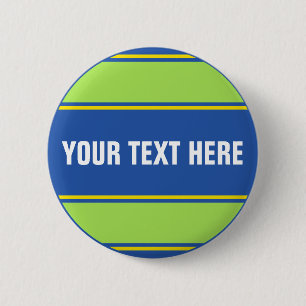SPORTSTRIPES - Blauw groen geel + jouw tekst Ronde Button 5,7 Cm