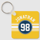 SportStripes Navy Blue & Yellow Name Number Sleutelhanger (Voorkant)