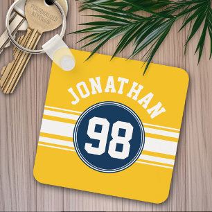SportStripes Navy Blue & Yellow Name Number Sleutelhanger