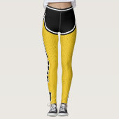 Sportteam Naam Nummer Zwart Geel Dot Shorts Leggings (Voorkant)