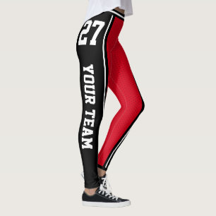 Sportteam Naam Nummer Zwart Rood Gestreept Leggings