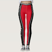 Sportteam Naam Nummer Zwart Rood Vet Gestreept Leggings (Voorkant)