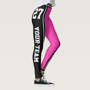 Sportteam Naam Nummer Zwart Roze Gestreept Leggings