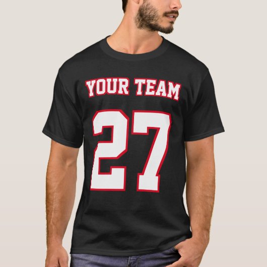 Sportteam Naam Rood wit overzicht T-shirt (Voorkant)