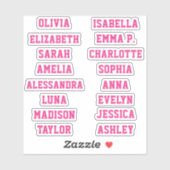 Sportteam Roze Meisje Aangepaste 16 Namen Set Sticker (Vel)
