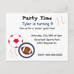 Sportthema Birthday Party - uitnodiging