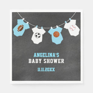 Sportthema Chalkboard Blue Boy Baby shower Servet