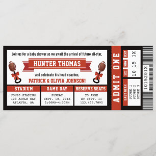 Sportticket Baby shower Invitation, Zwart, Rood Kaart