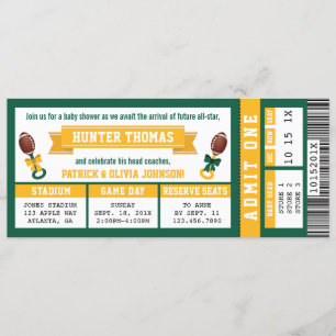 Sportticket Baby shower uitnodiging, groen, goud Kaart