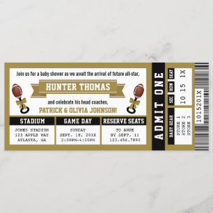 Sportticket Baby shower uitnodiging, zwart, goud Kaart