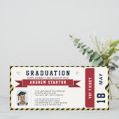 Sportticket Blauw Rood Foto Afstuderen Uitnodiging (Staand voorkant)