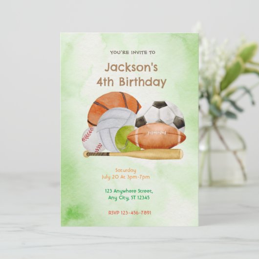 Sportverjaardagsfeestje Kaart (Staand voorkant)