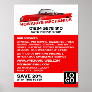 Sportwagen, Auto Mechanic & Reparaties Adverteren Poster