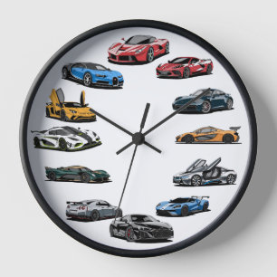 Sportwagen cartoon stijl wandklok