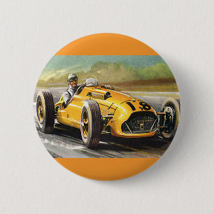 sportwedstrijden, Gele racewagen Ronde Button 5,7 Cm