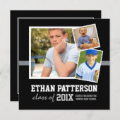 Sporty 3 - Faire-part de diplôme de photo noir bla (Devant / Derrière)