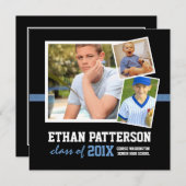 Sporty 3 Faire-part de diplôme photo Black Blue (Devant / Derrière)