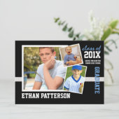 Sporty 3 Photo Graduation Faire-part Black Blue (Debout devant)